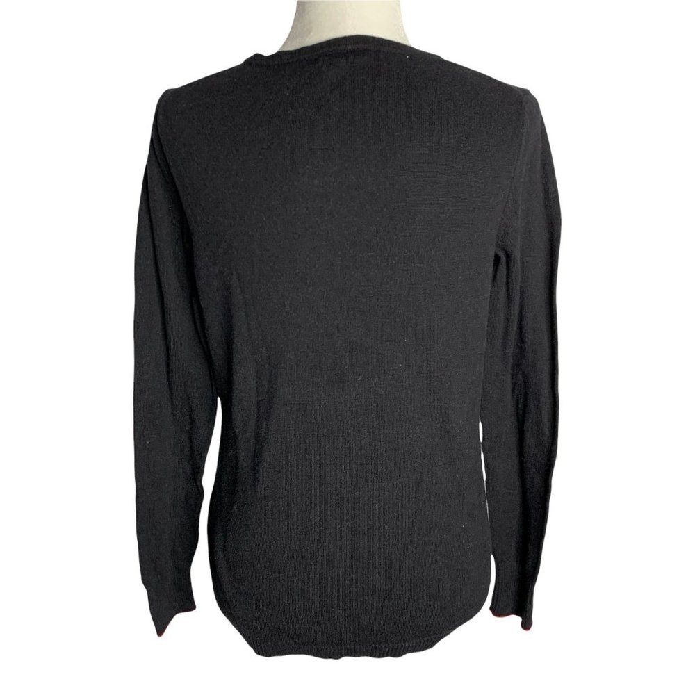 Tommy Hilfiger Knit Bow Sweater M Black Pullover Crewneck Stretch - Picture 4 of 6